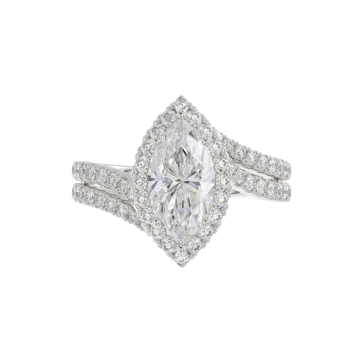 14K WHITE GOLD 2 3/4CT ROUND/MARQUISE DIAMOND LADIES RING (CENTER STONE MARQUISE DIAMOND 2CT)