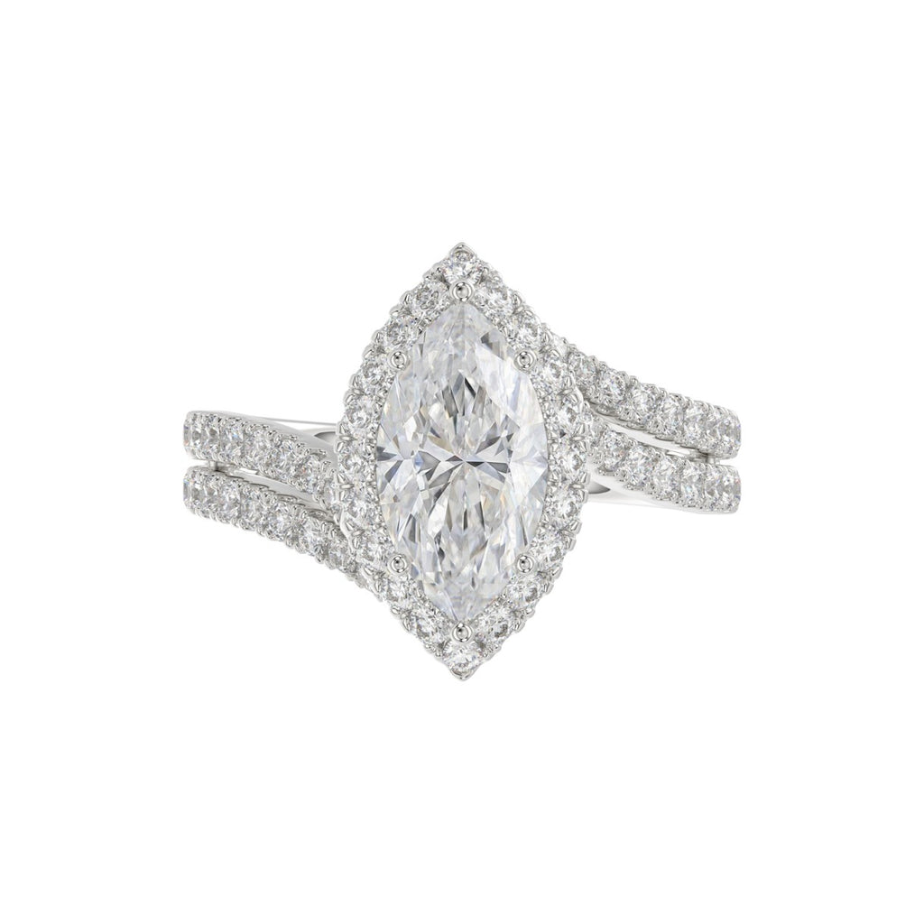 14K WHITE GOLD 2 3/4CT ROUND/MARQUISE DIAMOND LADIES RING (CENTER STONE MARQUISE DIAMOND 2CT)