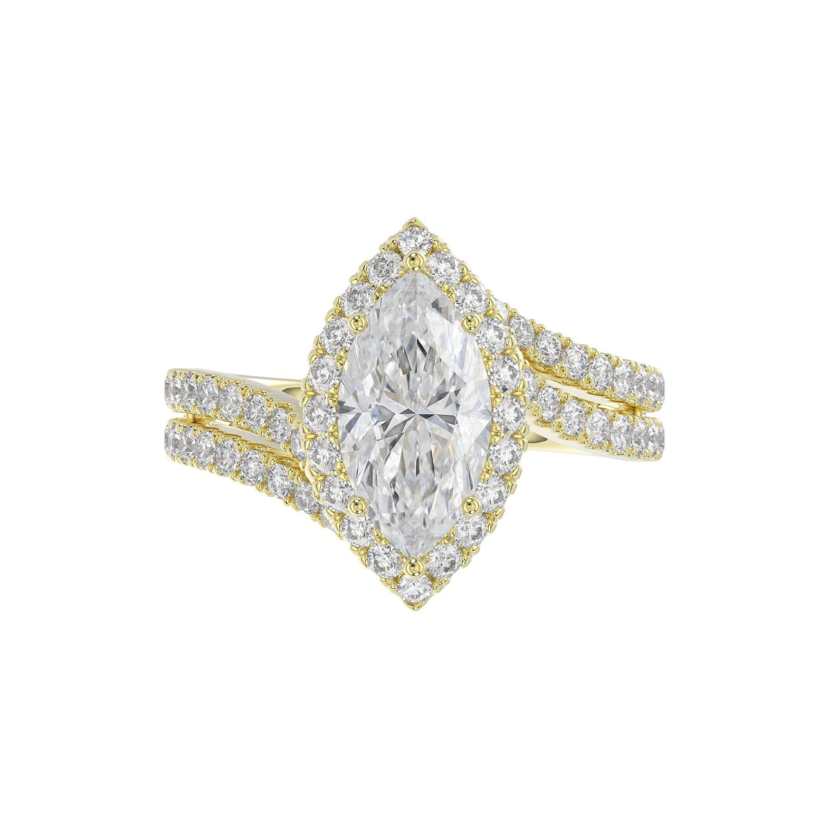 14K YELLOW GOLD 2 3/4CT ROUND/MARQUISE DIAMOND LADIES RING (CENTER STONE MARQUISE DIAMOND 2CT)