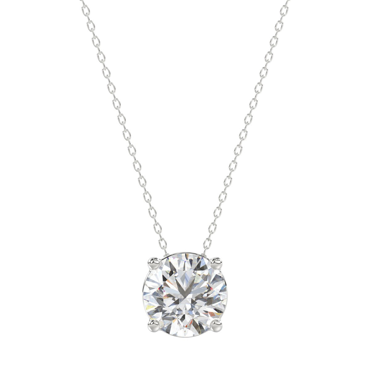 LADIES SOLITAIRE PENDANT WITH UNDER-PASS CHAIN 1 1/2CT ROUND DIAMOND 14K WHITE GOLD 