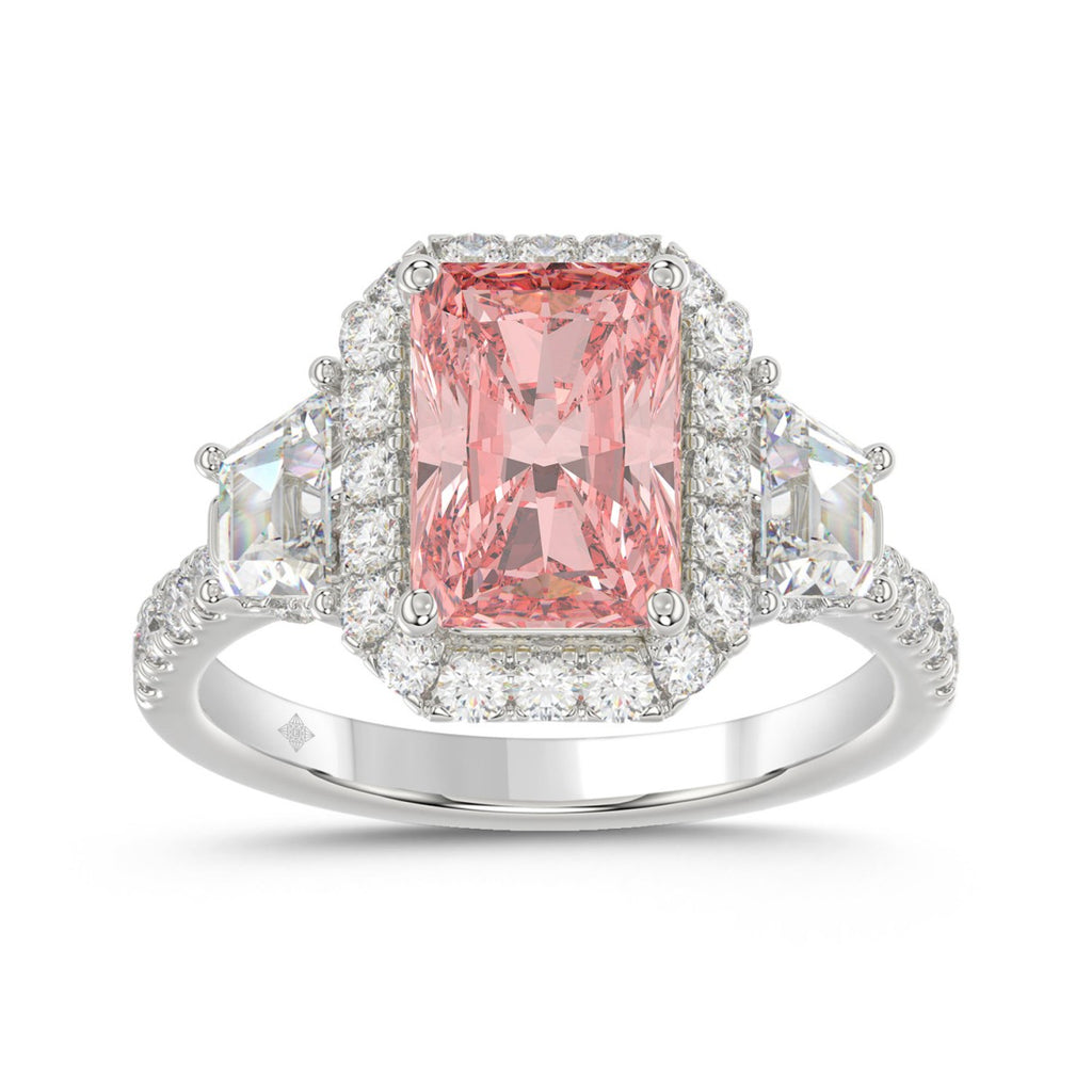 14K WHITE GOLD 4 1/4CT ROUND/RADIANT/TRAPEZOID DIAMOND LADIES RING (CENTER STONE PINK RADIANT DIAMOND 3.00CT)