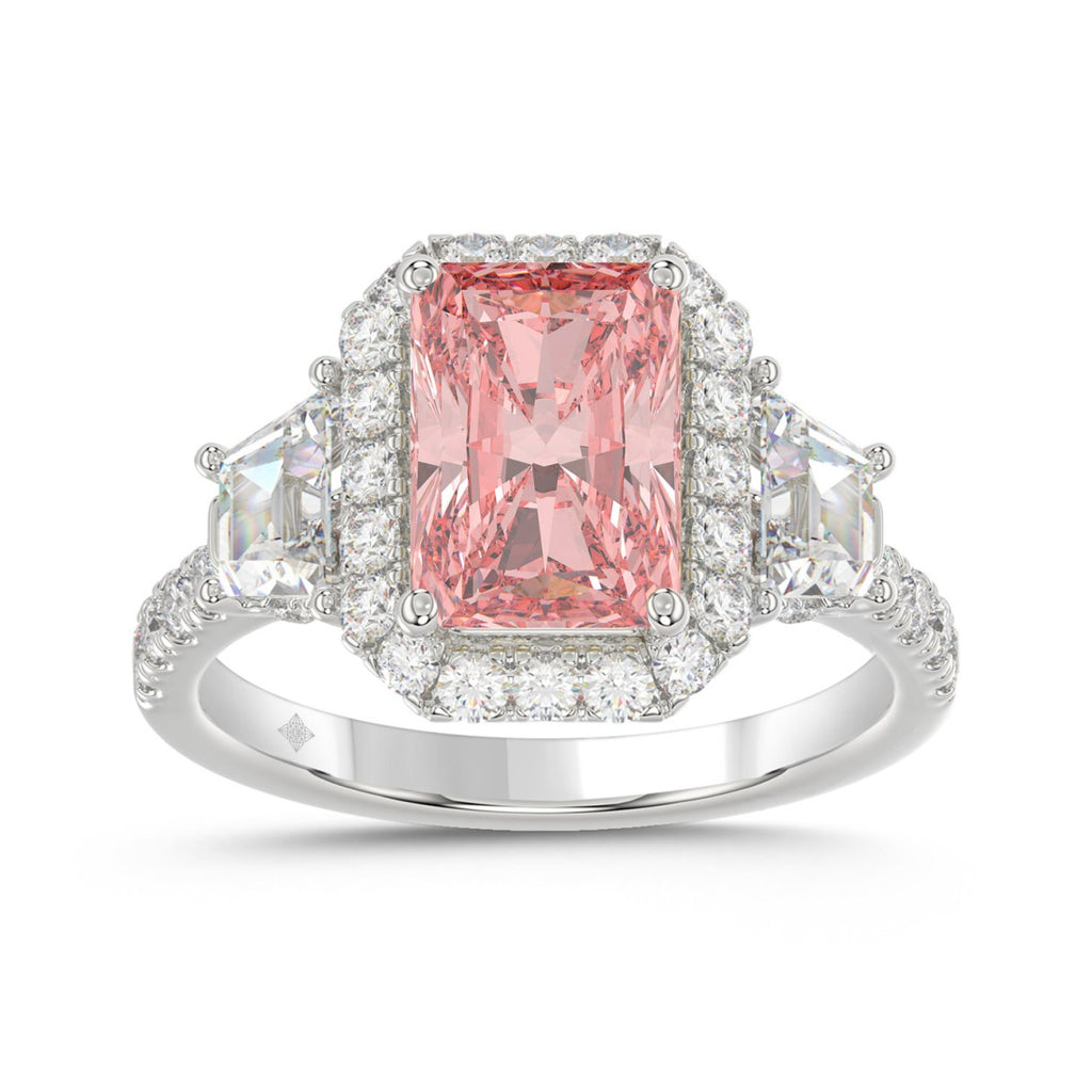 14K WHITE GOLD 4 1/4CT ROUND/RADIANT/TRAPEZOID DIAMOND LADIES RING (CENTER STONE PINK RADIANT DIAMOND 3.00CT)