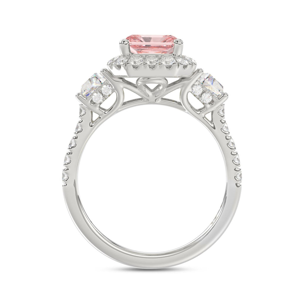 14K WHITE GOLD 4 1/4CT ROUND/RADIANT/TRAPEZOID DIAMOND LADIES RING (CENTER STONE PINK RADIANT DIAMOND 3.00CT)