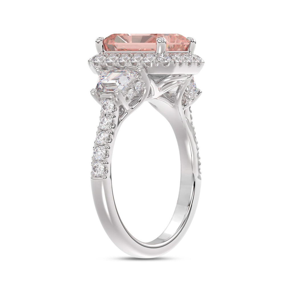 14K WHITE GOLD 4 1/4CT ROUND/RADIANT/TRAPEZOID DIAMOND LADIES RING (CENTER STONE PINK RADIANT DIAMOND 3.00CT)