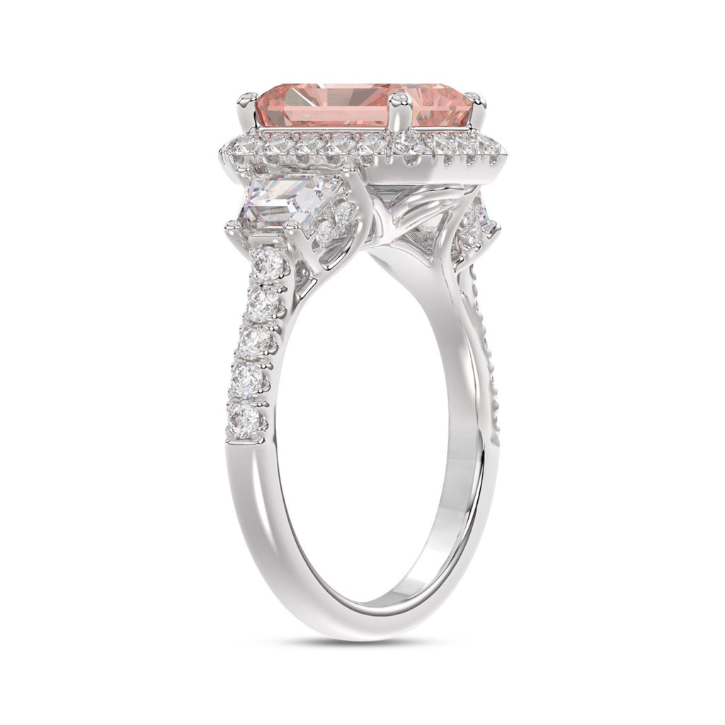 14K WHITE GOLD 4 1/4CT ROUND/RADIANT/TRAPEZOID DIAMOND LADIES RING (CENTER STONE PINK RADIANT DIAMOND 3.00CT)