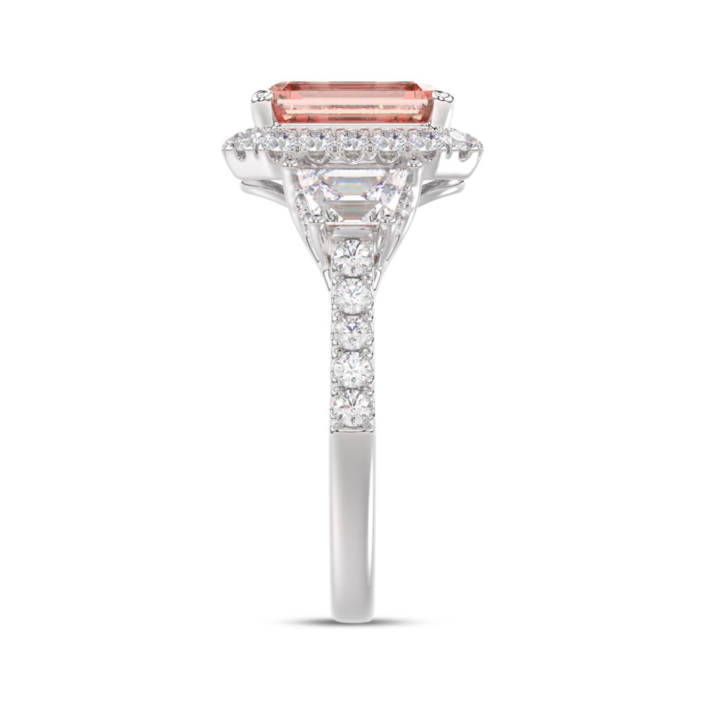 14K WHITE GOLD 4 1/4CT ROUND/RADIANT/TRAPEZOID DIAMOND LADIES RING (CENTER STONE PINK RADIANT DIAMOND 3.00CT)