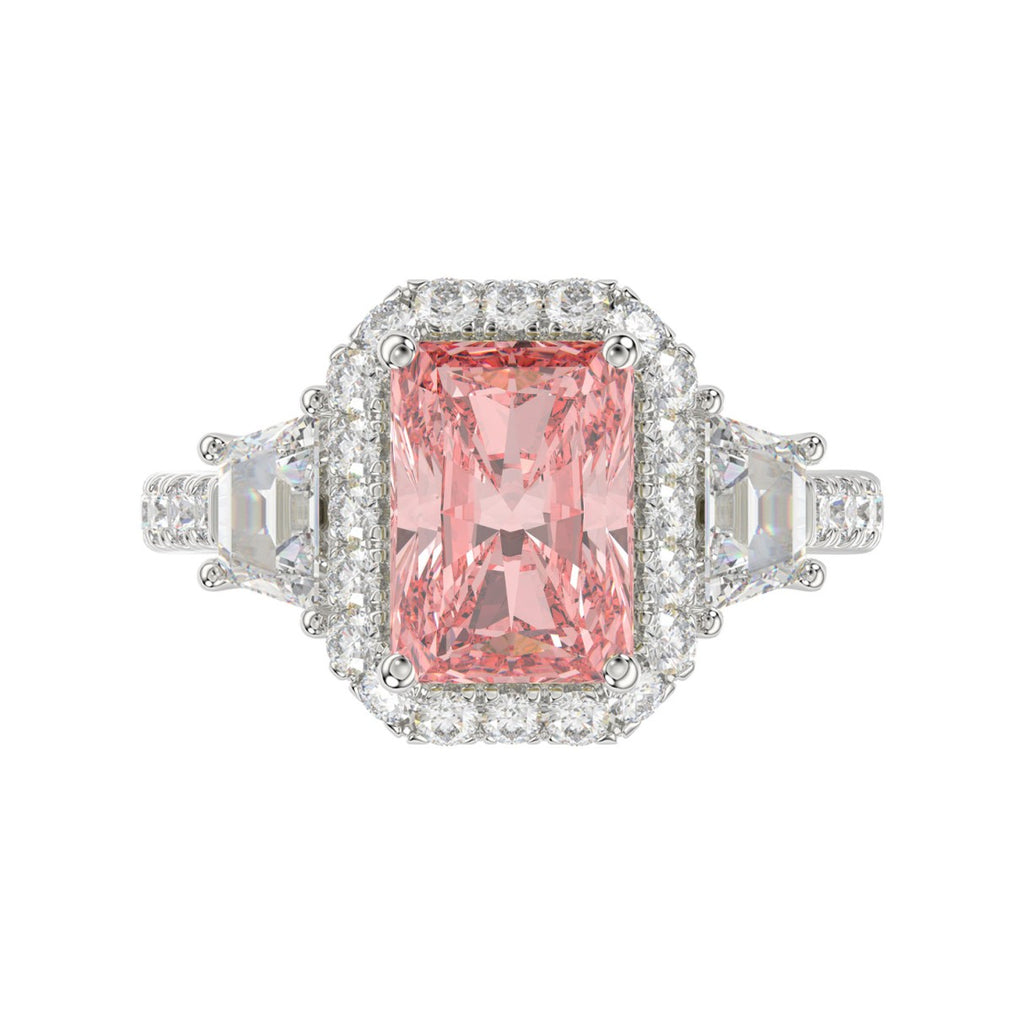 14K WHITE GOLD 4 1/4CT ROUND/RADIANT/TRAPEZOID DIAMOND LADIES RING (CENTER STONE PINK RADIANT DIAMOND 3.00CT)