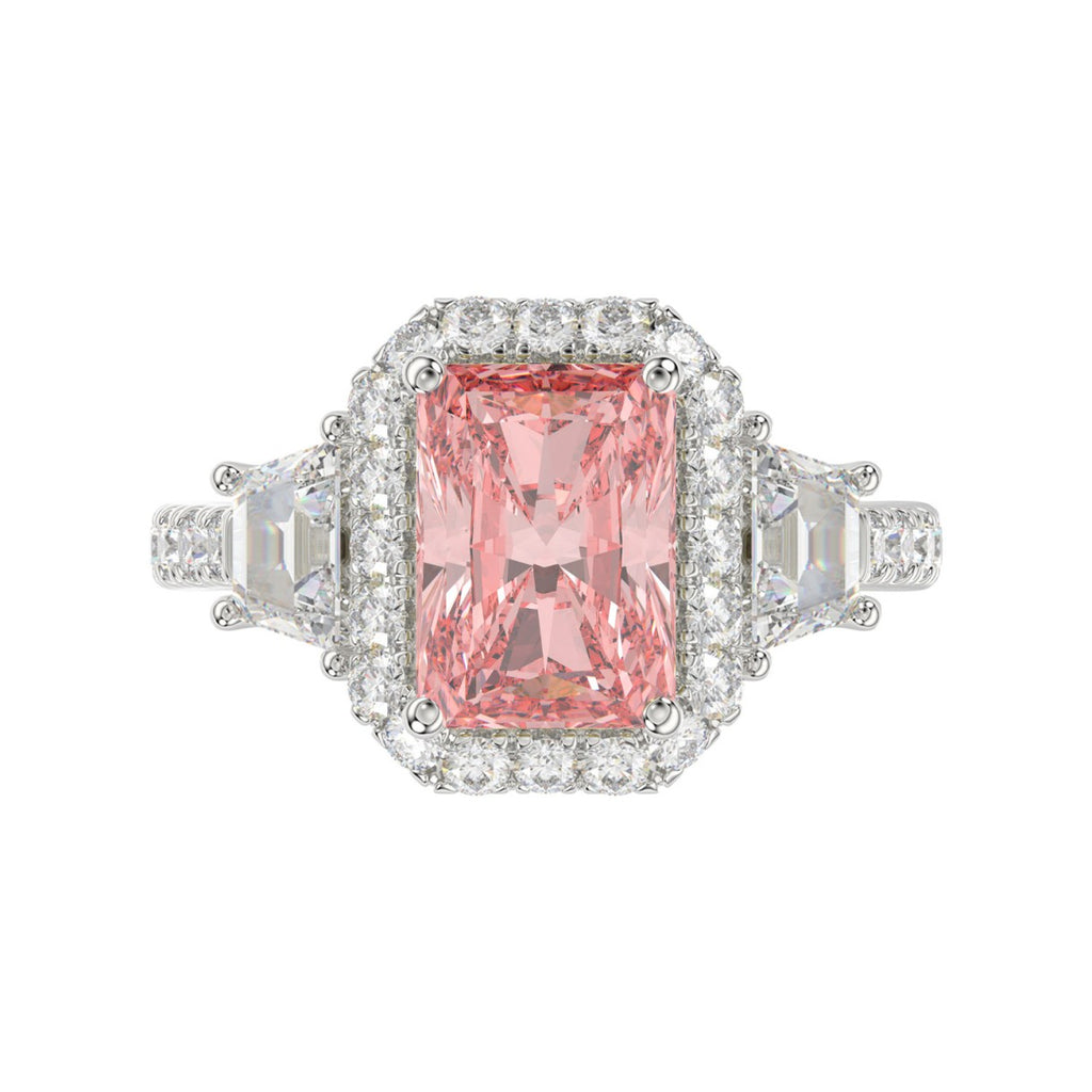 14K WHITE GOLD 4 1/4CT ROUND/RADIANT/TRAPEZOID DIAMOND LADIES RING (CENTER STONE PINK RADIANT DIAMOND 3.00CT)