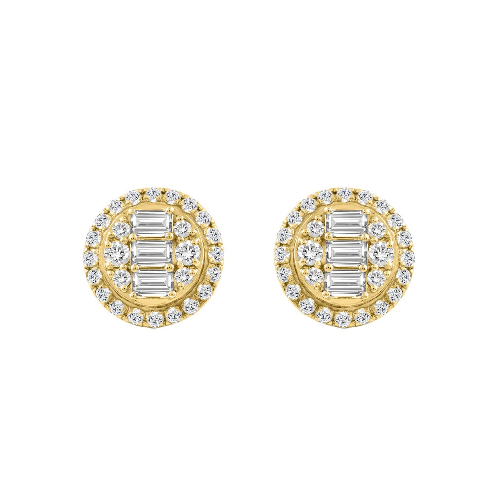 10K YELLOW GOLD 1 1/4CT ROUND/EMERALD DIAMOND LADIES EARRINGS 