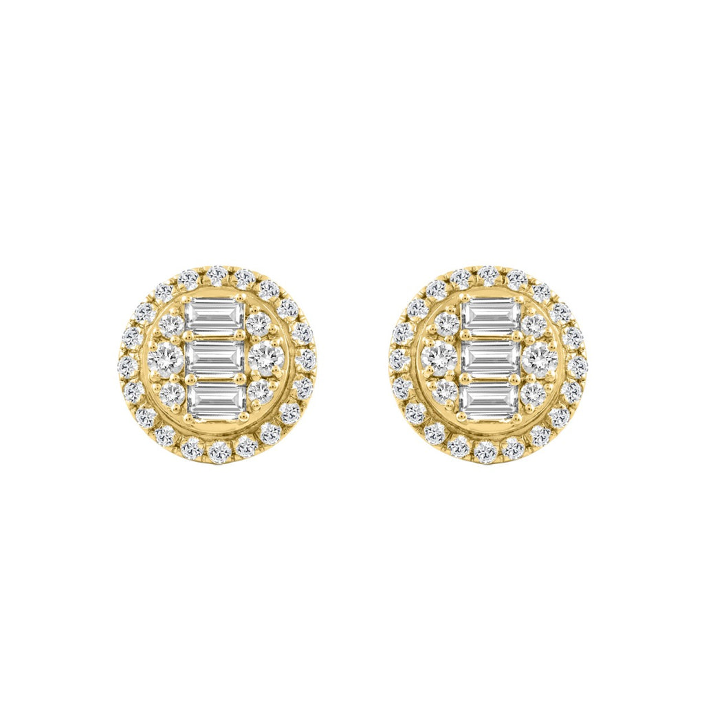 10K YELLOW GOLD 1 1/4CT ROUND/EMERALD DIAMOND LADIES EARRINGS 