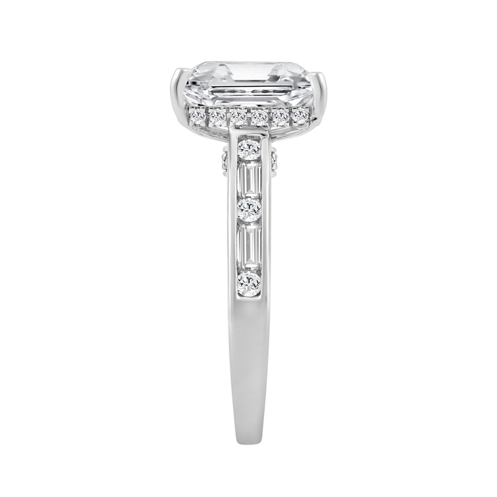14K WHITE GOLD 3 1/2CT ROUND/BAGUETTE/RADIANT DIAMOND LADIES RING (CENTER STONE RADIANT DIAMOND 3CT)