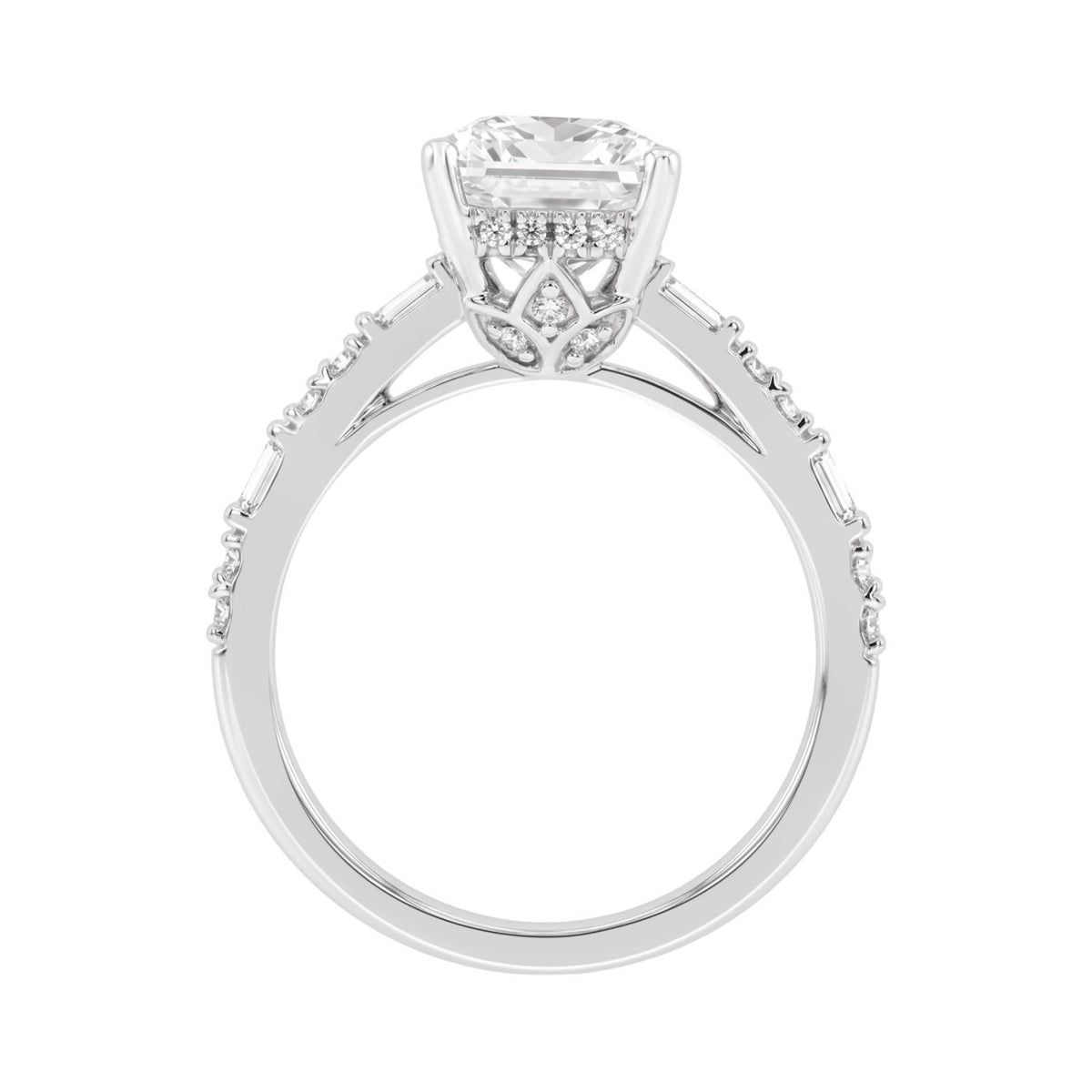 14K WHITE GOLD 3 1/2CT ROUND/BAGUETTE/RADIANT DIAMOND LADIES RING