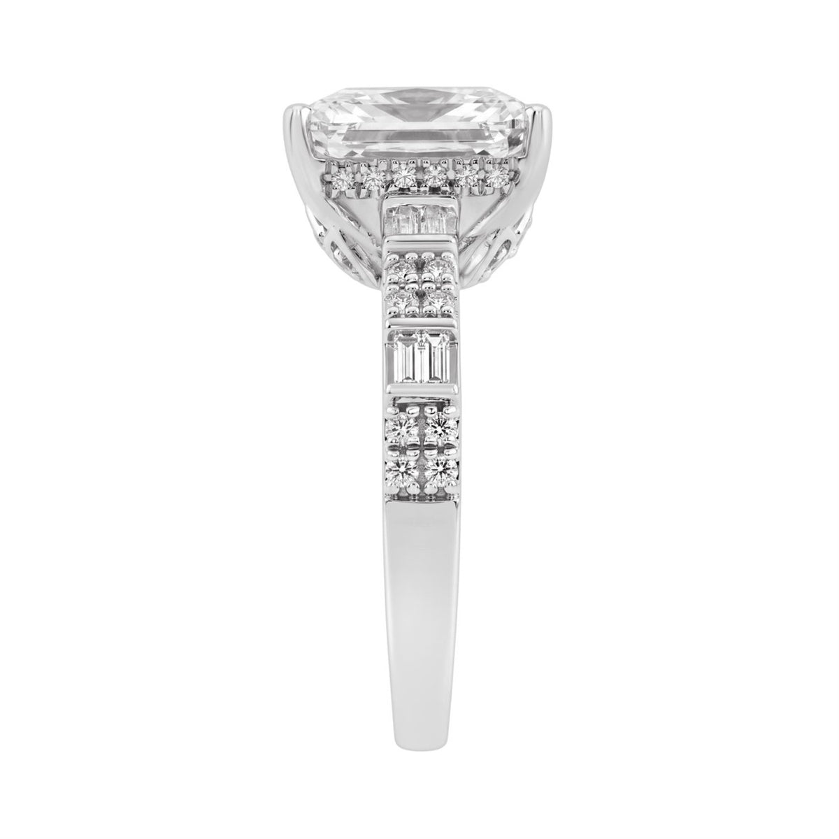 14K WHITE GOLD 3 1/2CT ROUND/BAGUETTE/RADIANT DIAMOND LADIES RING