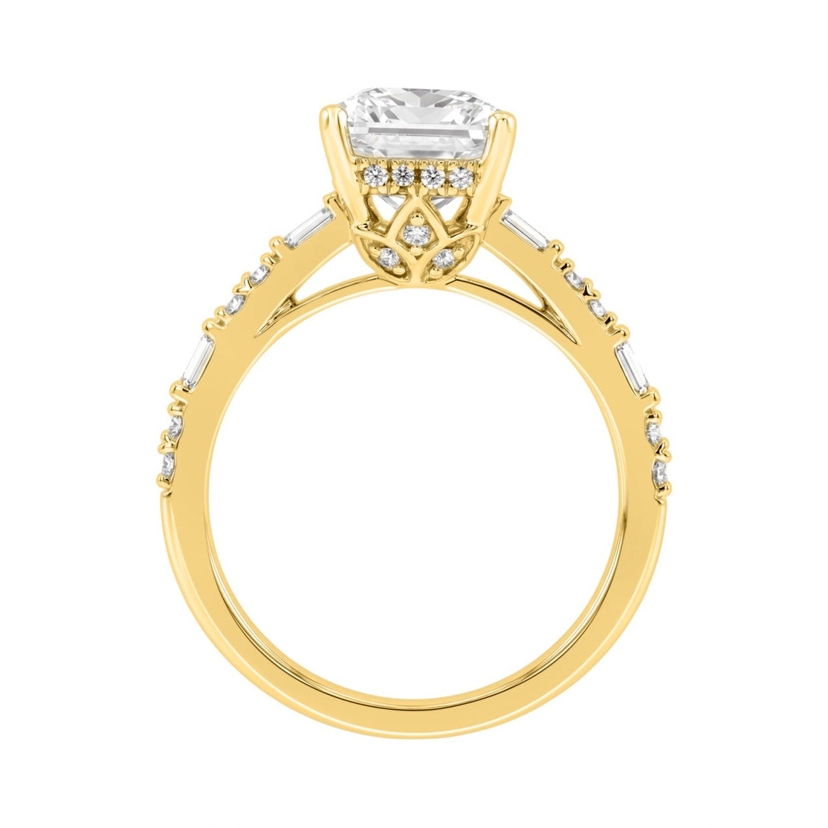 14K YELLOW GOLD 3 1/2CT ROUND/BAGUETTE/RADIANT DIAMOND LADIES RING