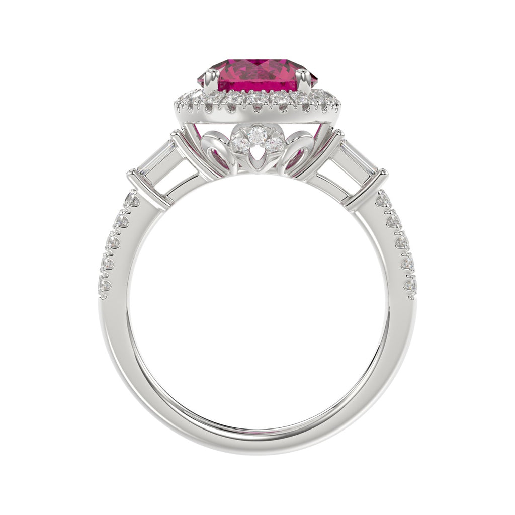 14K WHITE GOLD 2 1/2CT ROUND/BAGUETTE DIAMOND LADIES RING (CENTER STONE ROUND RUBY DIAMOND 2CT)