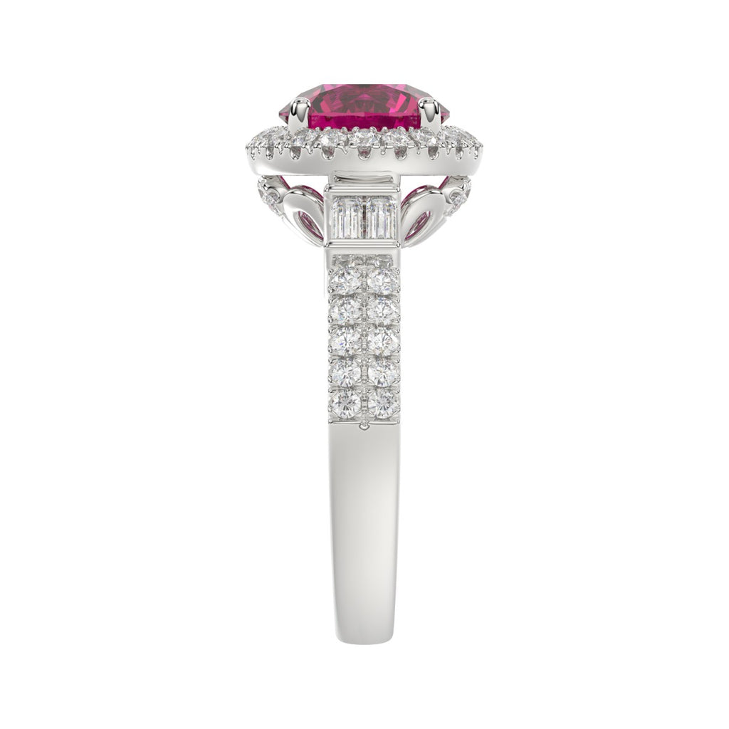 14K WHITE GOLD 2 1/2CT ROUND/BAGUETTE DIAMOND LADIES RING (CENTER STONE ROUND RUBY DIAMOND 2CT)