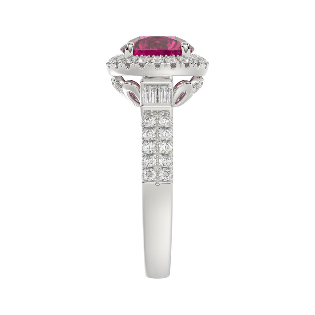 14K WHITE GOLD 2 1/2CT ROUND/BAGUETTE DIAMOND LADIES RING (CENTER STONE ROUND RUBY DIAMOND 2CT)