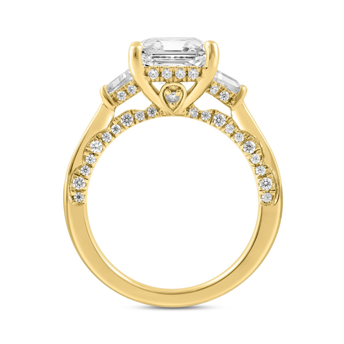 Luxury 14K Yellow Gold 4 1/4Ct Radiant & Round Lab Grown Diamond Engagement Ring 3.00Ct Radiant Center Stone With Trapezoid & Baguette Side Stones Trilogy Three Stone Ring For Women (Color F-G Clarity Vs1/Vs2)