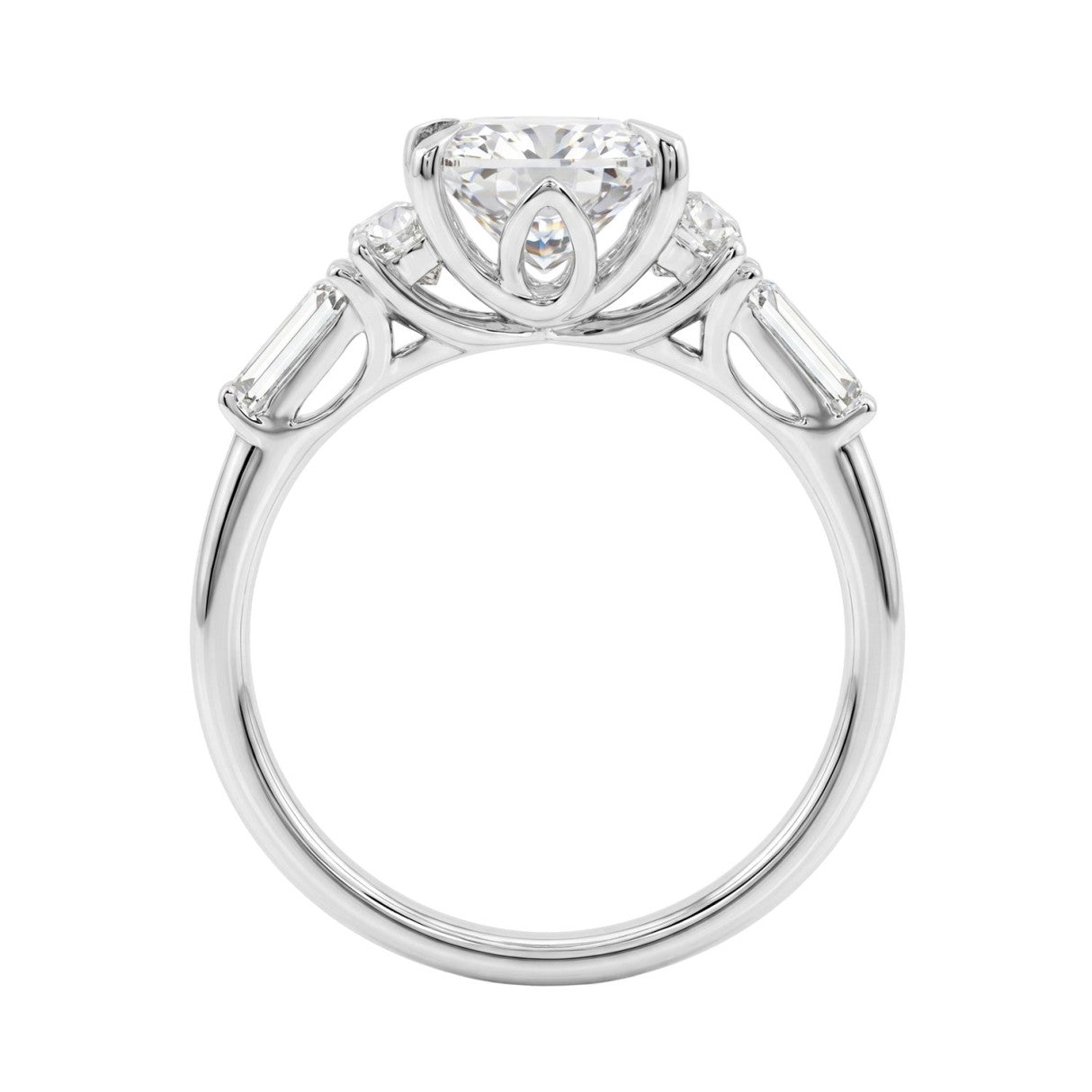 14K WHITE GOLD 4.00CT RADIANT/HALF MOON/TAPER BAGUETTE DIAMOND LADIES RING