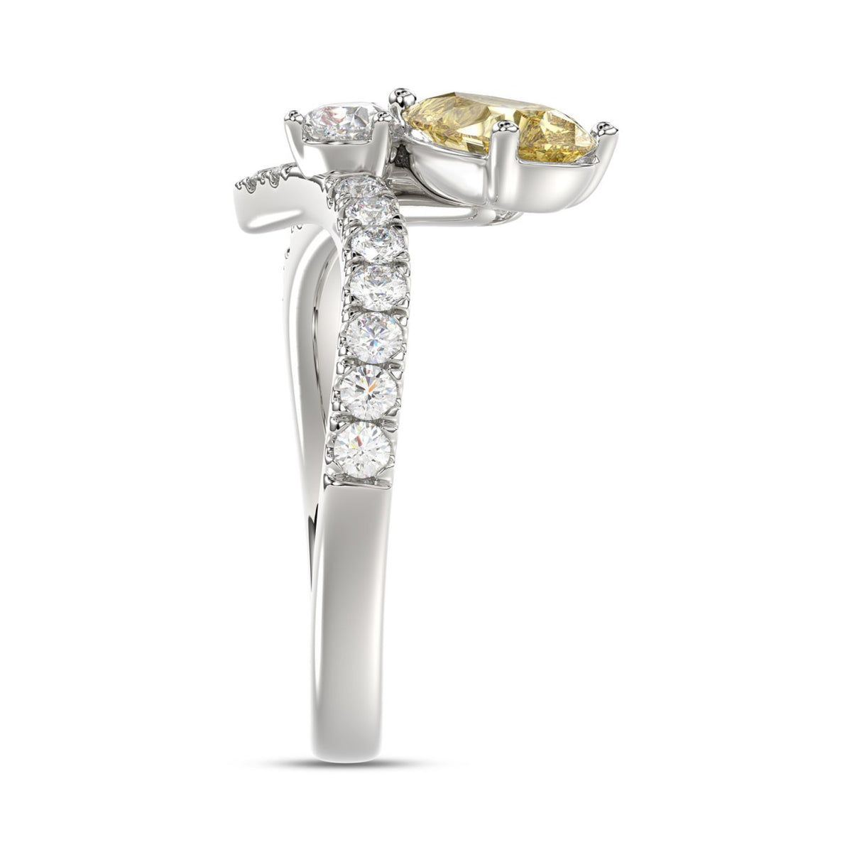 14K WHITE GOLD 1 3/4CT ROUND/PEAR/YELLOW PEAR DIAMOND LADIES RING (CENTER STONE PEAR DIAMOND 1CT)