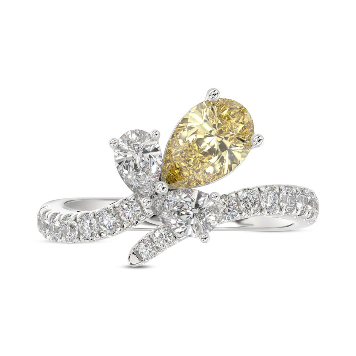 14K WHITE GOLD 1 3/4CT ROUND/PEAR/YELLOW PEAR DIAMOND LADIES RING (CENTER STONE PEAR DIAMOND 1CT)