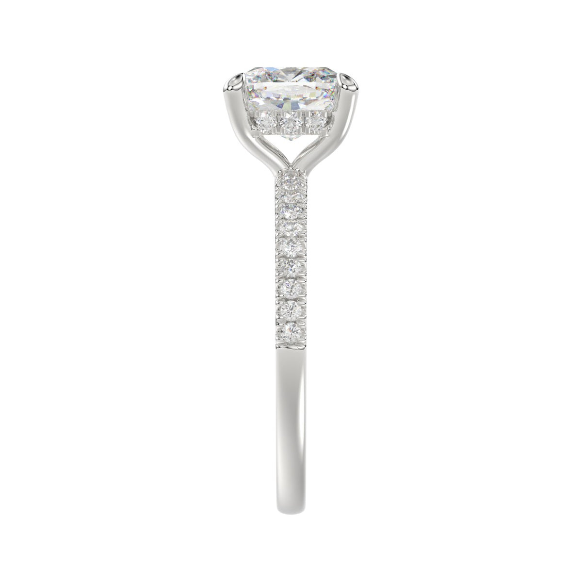 14K WHITE GOLD 2 1/4CT ROUND/CUSHION DIAMOND LADIES RING (CENTER STONE CUSHION DIAMOND 2CT)