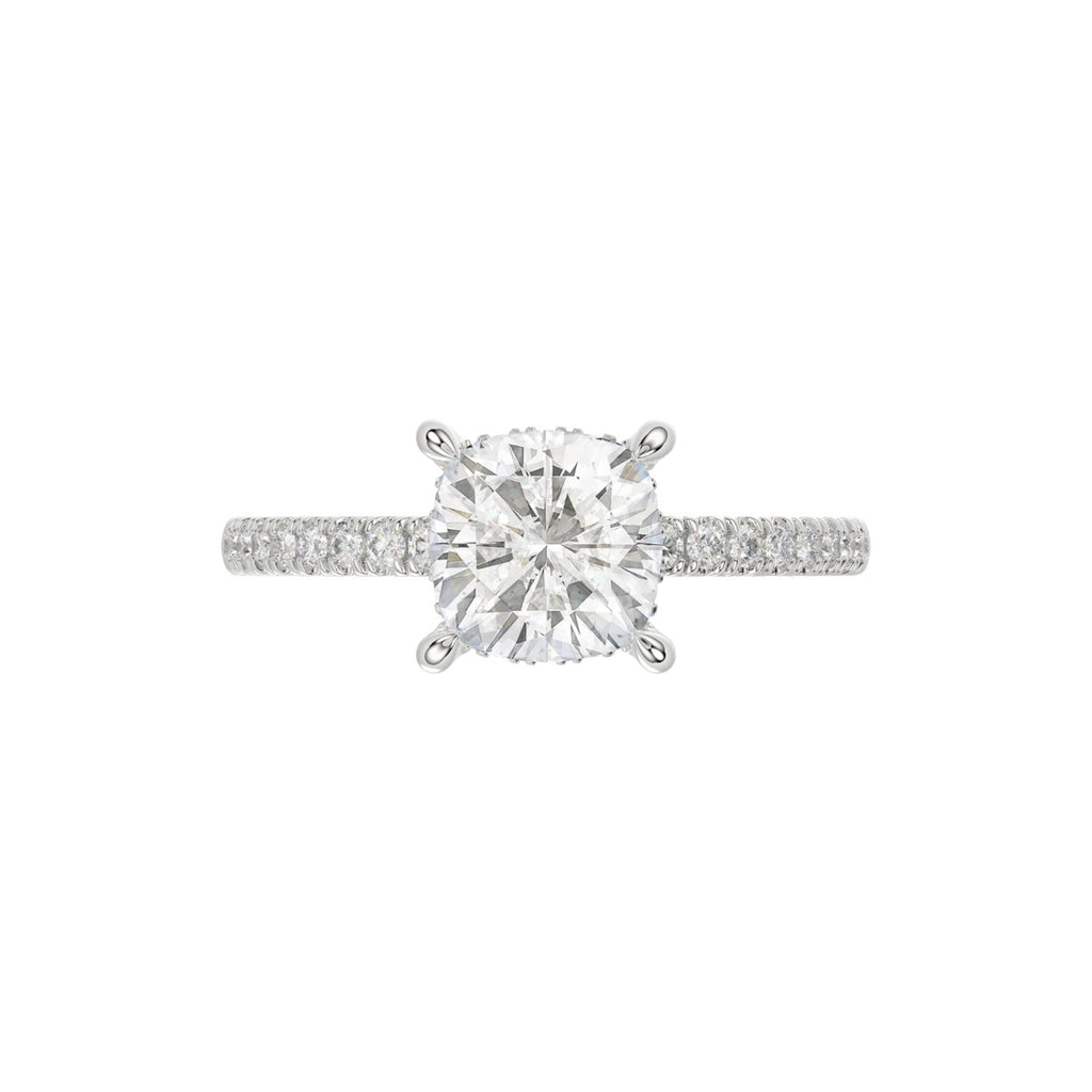 14K WHITE GOLD 2 1/4CT ROUND/CUSHION DIAMOND LADIES RING (CENTER STONE CUSHION DIAMOND 2CT)