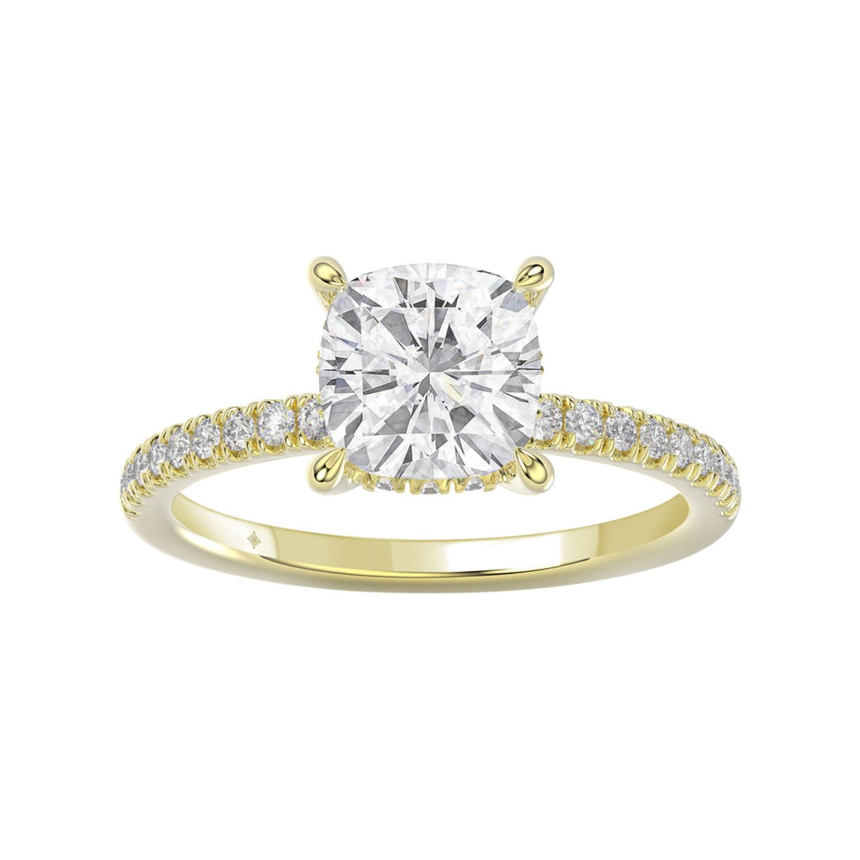 14K YELLOW GOLD 2 1/4CT ROUND/CUSHION DIAMOND LADIES RING (CENTER STONE CUSHION DIAMOND 2CT)