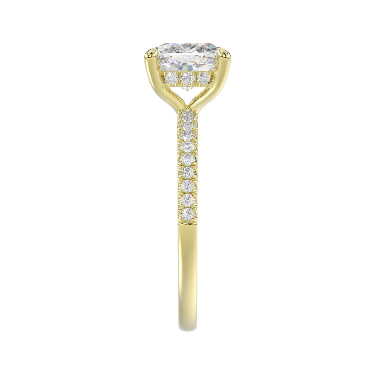 14K YELLOW GOLD 2 1/4CT ROUND/CUSHION DIAMOND LADIES RING (CENTER STONE CUSHION DIAMOND 2CT)