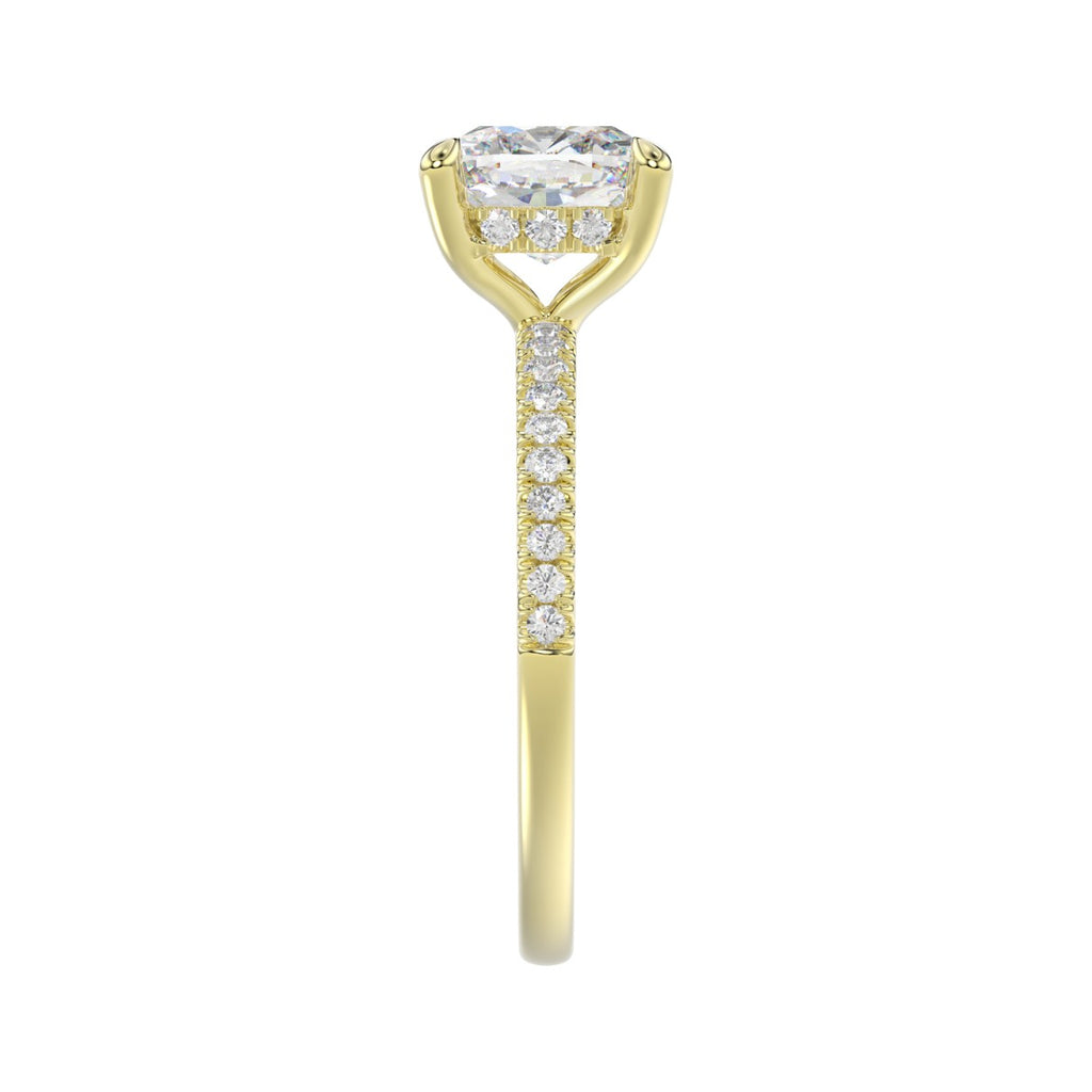 14K YELLOW GOLD 2 1/4CT ROUND/CUSHION DIAMOND LADIES RING (CENTER STONE CUSHION DIAMOND 2CT)
