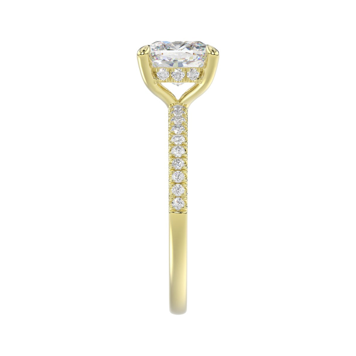 14K YELLOW GOLD 2 1/4CT ROUND/CUSHION DIAMOND LADIES RING (CENTER STONE CUSHION DIAMOND 2CT)