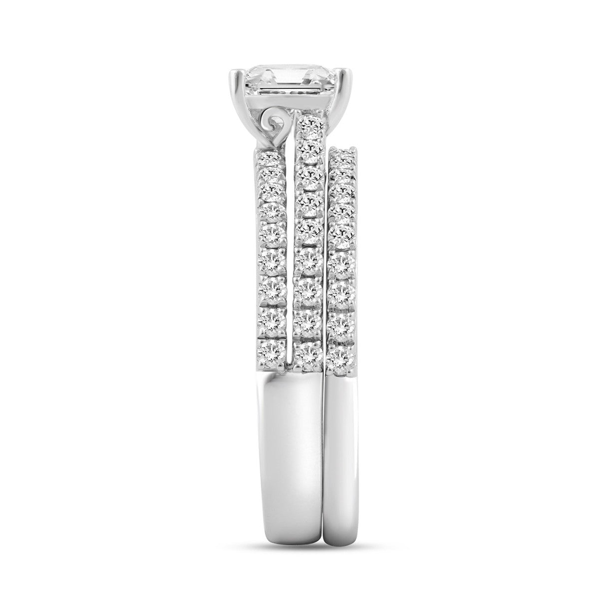 14K WHITE GOLD 1 3/4CT ROUND/PRINCESS DIAMOND LADIES BRIDAL SET