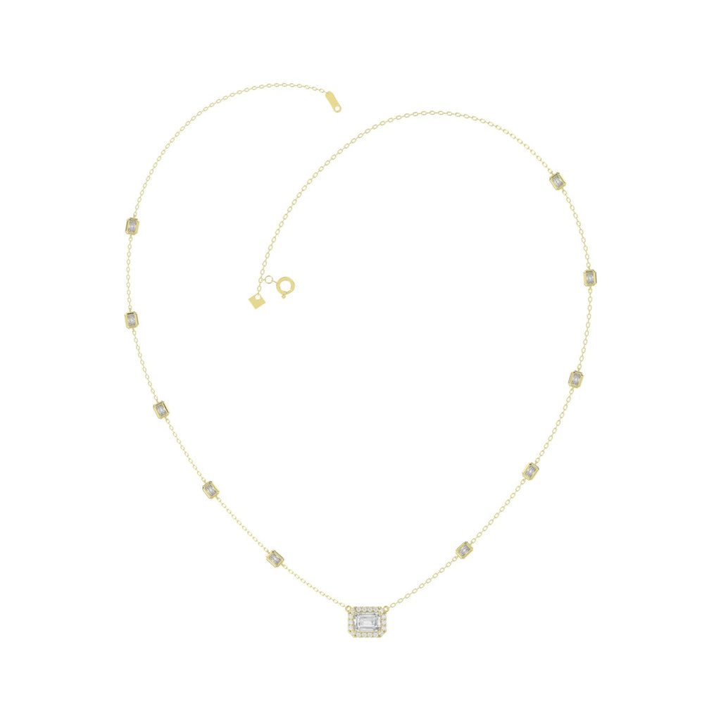 14K YELLOW GOLD 2 1/4CT ROUND/EMERALD DIAMOND LADIES NECKLACE