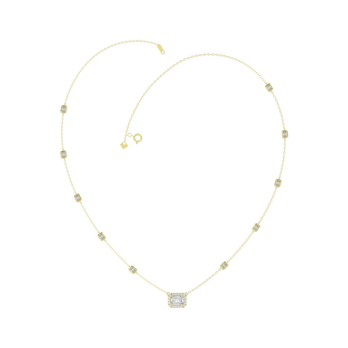 14K YELLOW GOLD 2 1/4CT ROUND/EMERALD DIAMOND LADIES NECKLACE