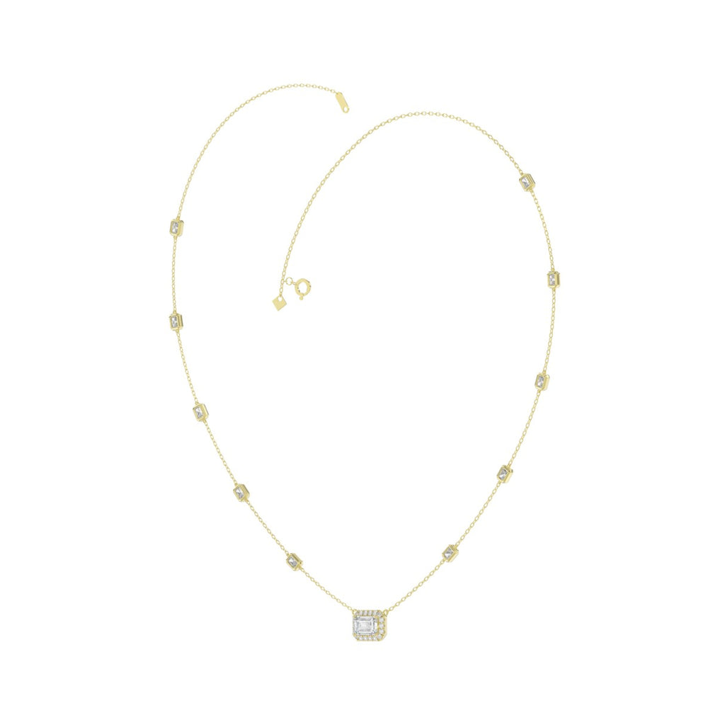 14K YELLOW GOLD 2 1/4CT ROUND/EMERALD DIAMOND LADIES NECKLACE