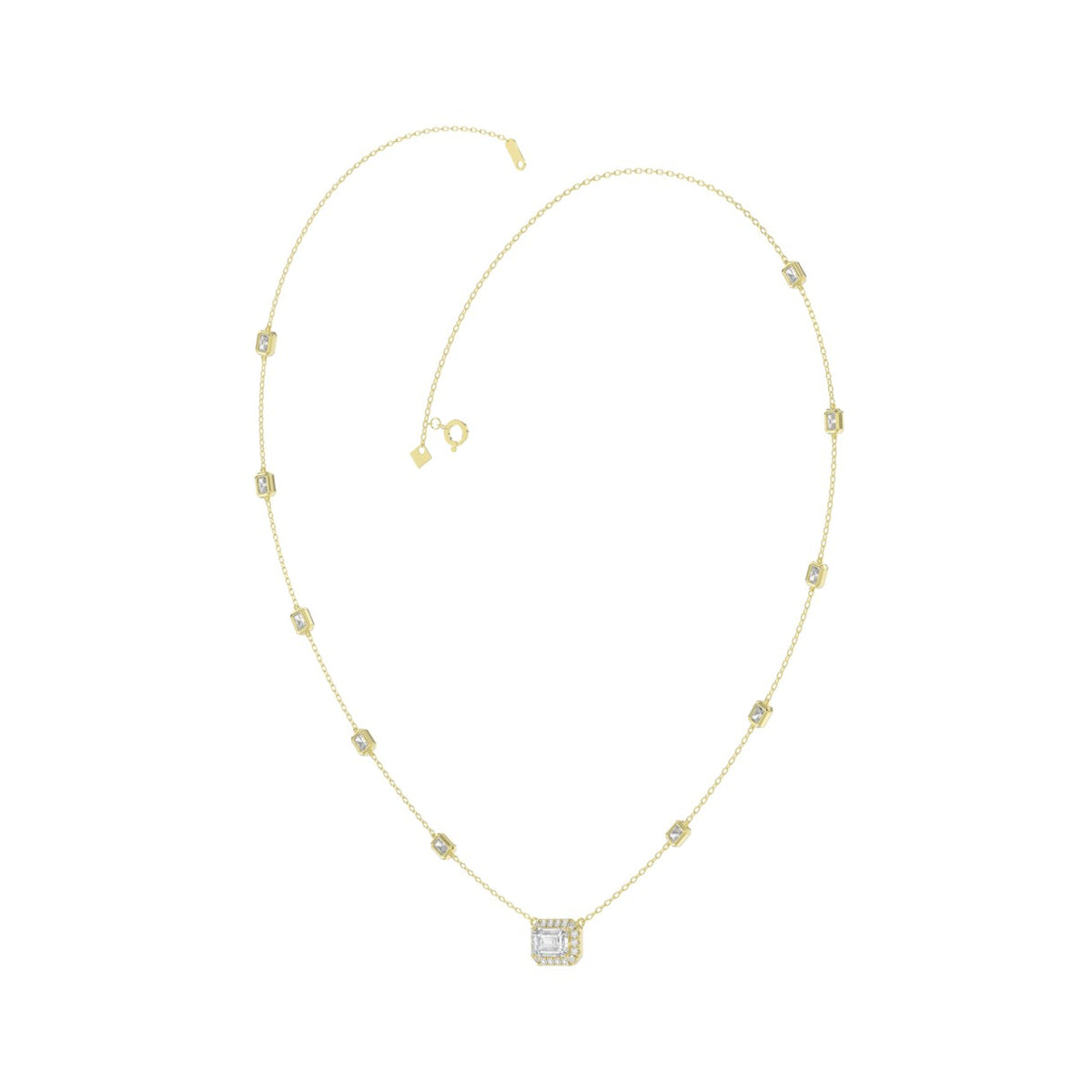 14K YELLOW GOLD 2 1/4CT ROUND/EMERALD DIAMOND LADIES NECKLACE