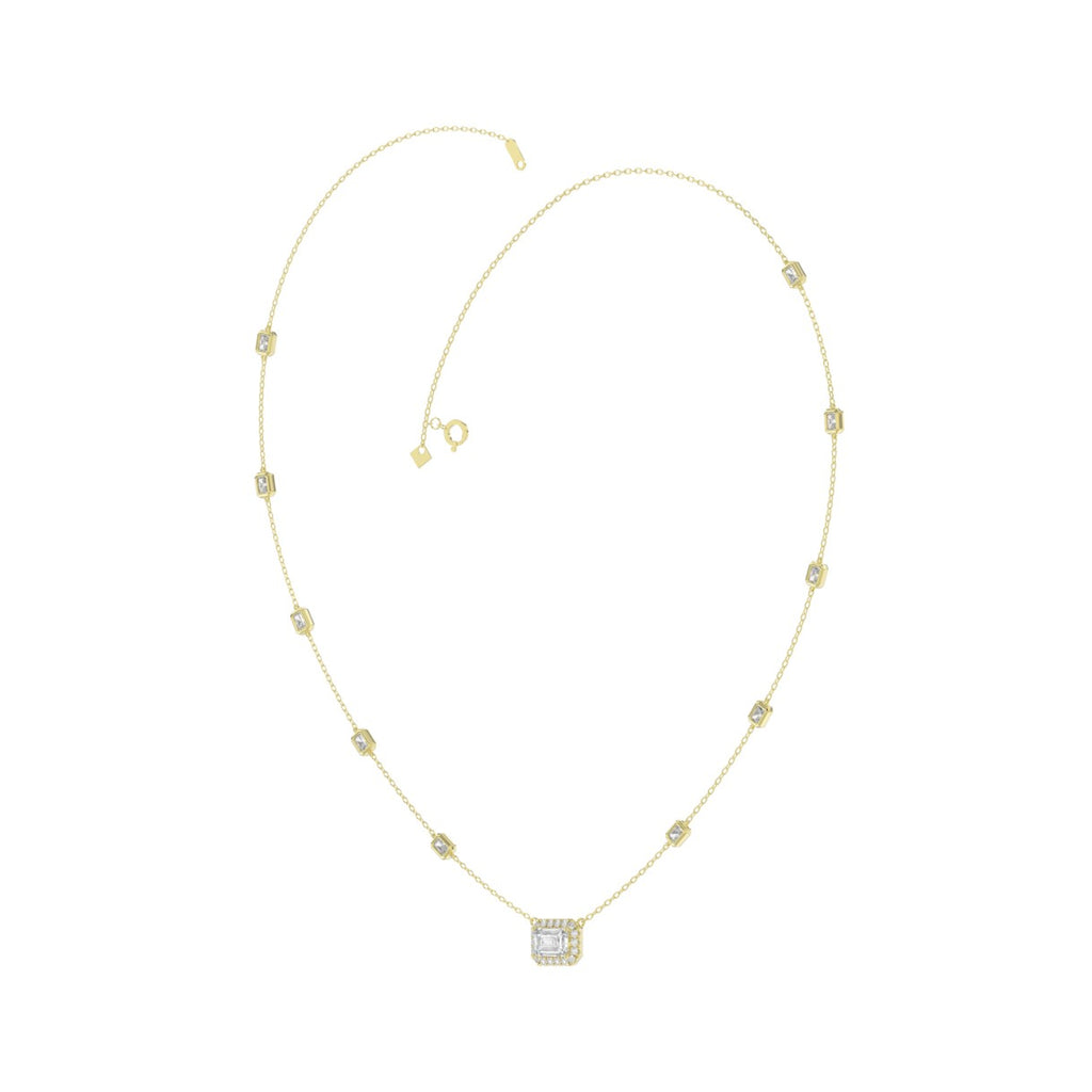 14K YELLOW GOLD 2 1/4CT ROUND/EMERALD DIAMOND LADIES NECKLACE