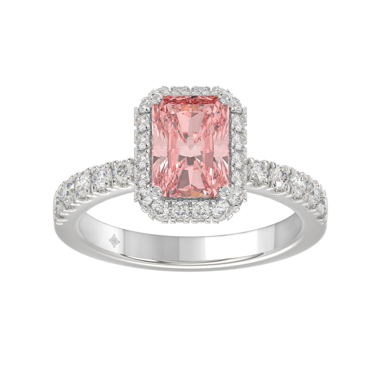 ETERNAL BLUSH COLLECTION 14K WHITE GOLD 4.00CT ROUND/RADIANT DIAMOND LADIES RING (CENTER STONE PINK RADIANT DIAMOND 3.00CT)