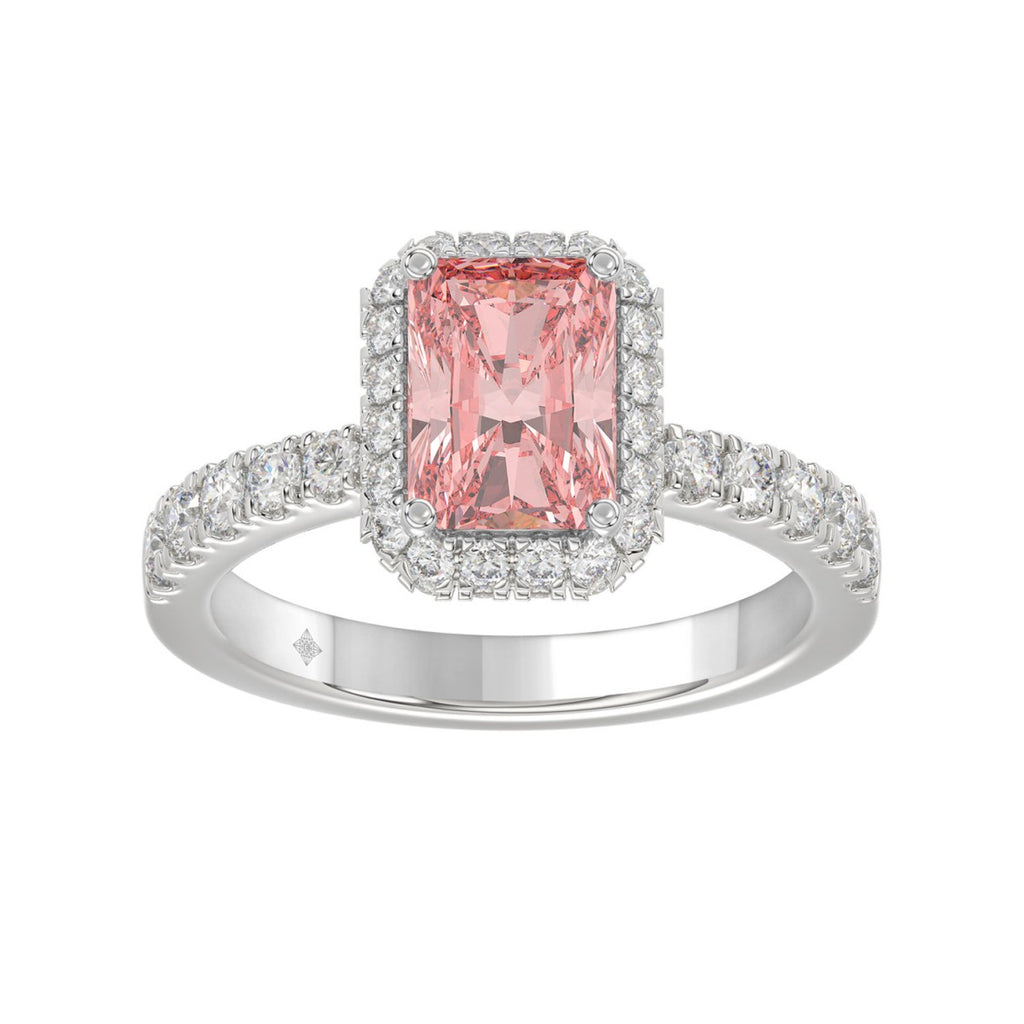ETERNAL BLUSH COLLECTION 14K WHITE GOLD 4.00CT ROUND/RADIANT DIAMOND LADIES RING (CENTER STONE PINK RADIANT DIAMOND 3.00CT)