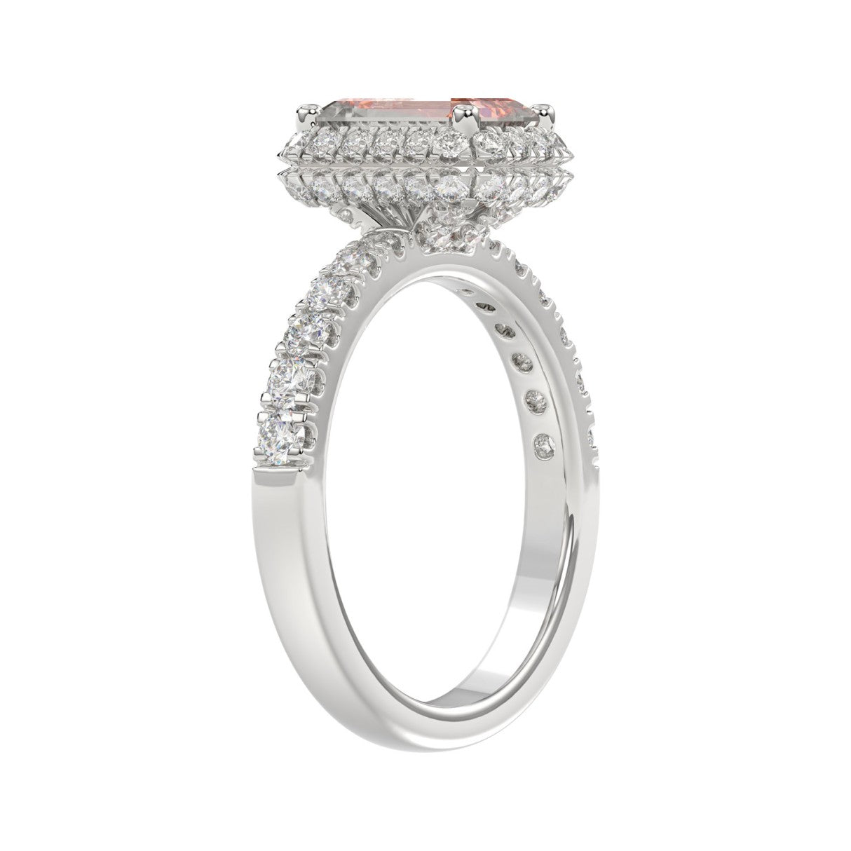 ETERNAL BLUSH COLLECTION 14K WHITE GOLD 1.00CT ROUND/RADIANT DIAMOND LADIES RING (CENTER STONE PINK RADIANT DIAMOND 3.00CT)