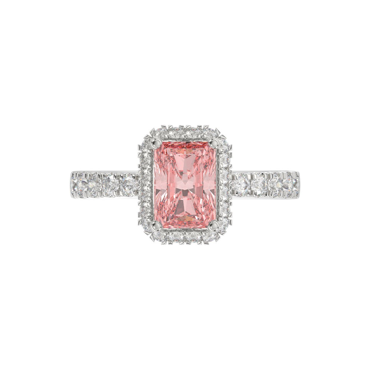 ETERNAL BLUSH COLLECTION 14K WHITE GOLD 1.00CT ROUND/RADIANT DIAMOND LADIES RING (CENTER STONE PINK RADIANT DIAMOND 3.00CT)