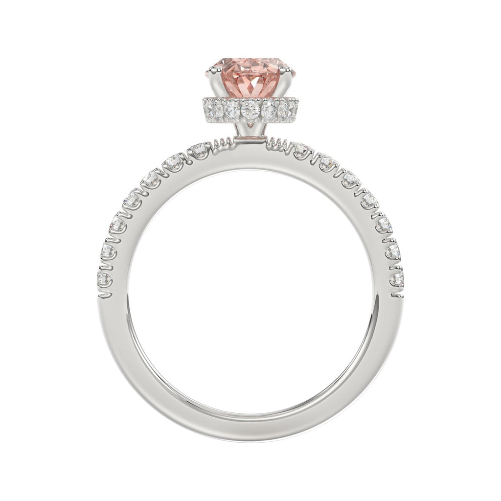 ETERNAL BLUSH COLLECTION 14K WHITE GOLD 2 1/2CT ROUND/OVAL DIAMOND LADIES RING(CENTER STONE PINK OVAL DIAMOND 2CT)
