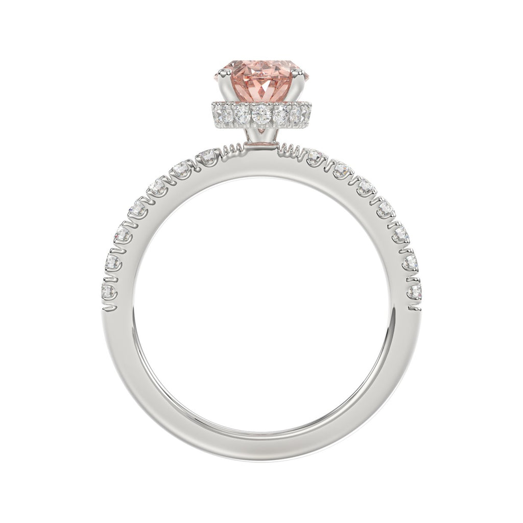 ETERNAL BLUSH COLLECTION 14K WHITE GOLD 2 1/2CT ROUND/OVAL DIAMOND LADIES RING(CENTER STONE PINK OVAL DIAMOND 2CT)