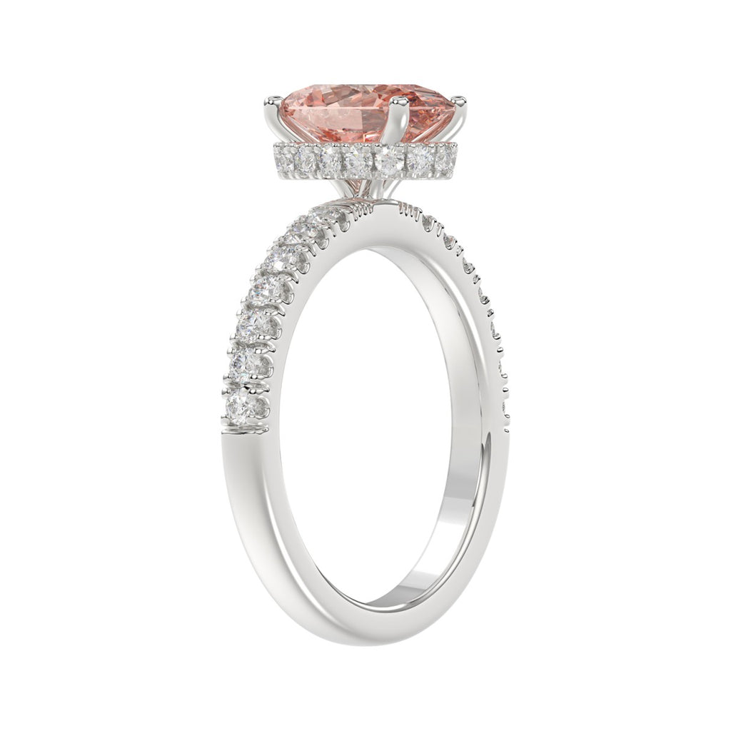 ETERNAL BLUSH COLLECTION 14K WHITE GOLD 2 1/2CT ROUND/OVAL DIAMOND LADIES RING(CENTER STONE PINK OVAL DIAMOND 2CT)