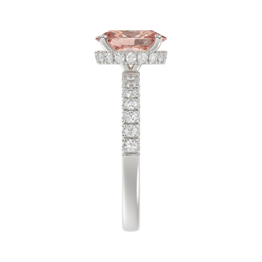 ETERNAL BLUSH COLLECTION 14K WHITE GOLD 2 1/2CT ROUND/OVAL DIAMOND LADIES RING(CENTER STONE PINK OVAL DIAMOND 2CT)