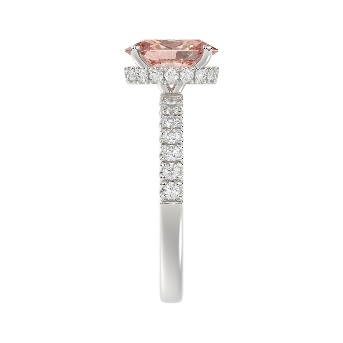 ETERNAL BLUSH COLLECTION 14K WHITE GOLD 2 1/2CT ROUND/OVAL DIAMOND LADIES RING(CENTER STONE PINK OVAL DIAMOND 2CT)