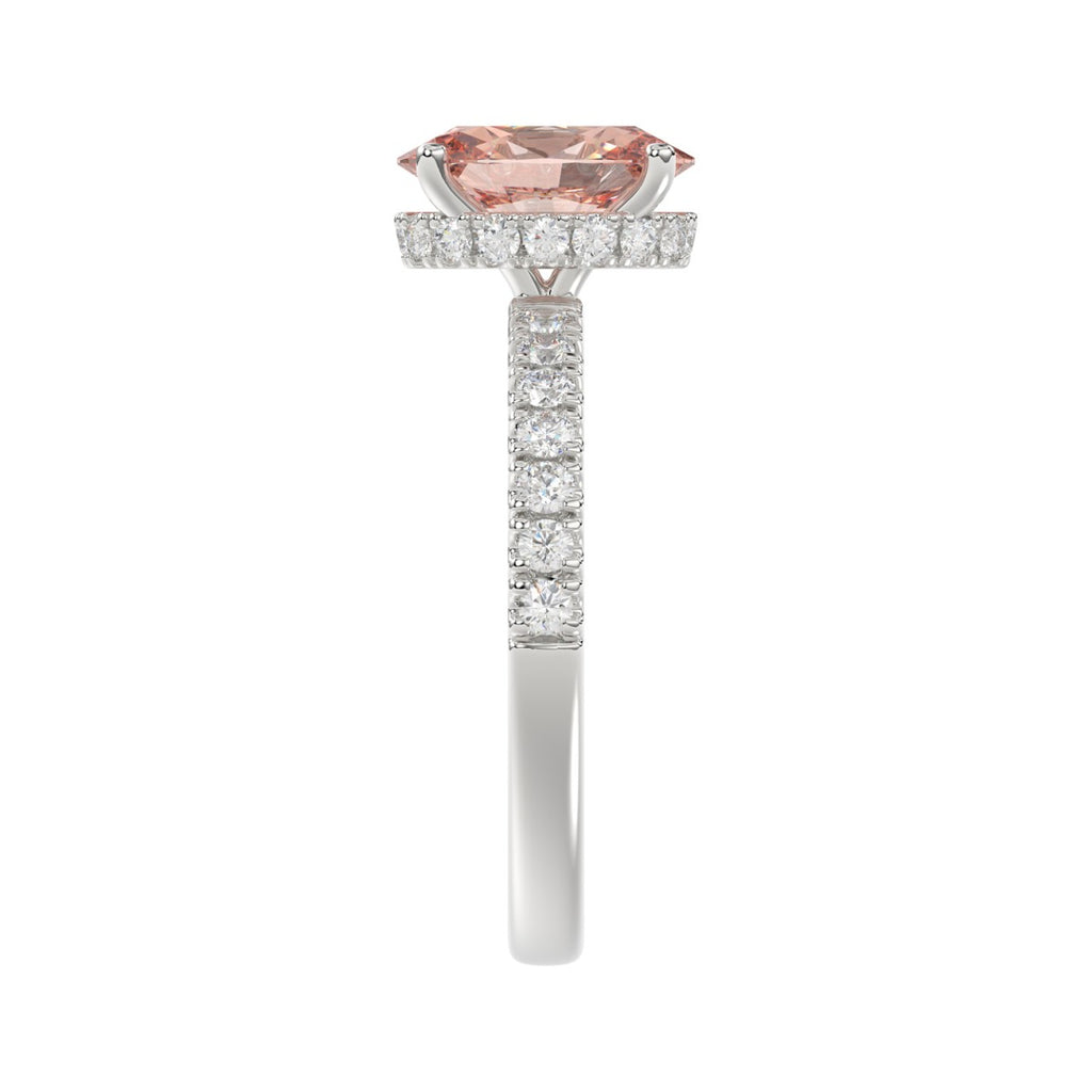 ETERNAL BLUSH COLLECTION 14K WHITE GOLD 2 1/2CT ROUND/OVAL DIAMOND LADIES RING(CENTER STONE PINK OVAL DIAMOND 2CT)