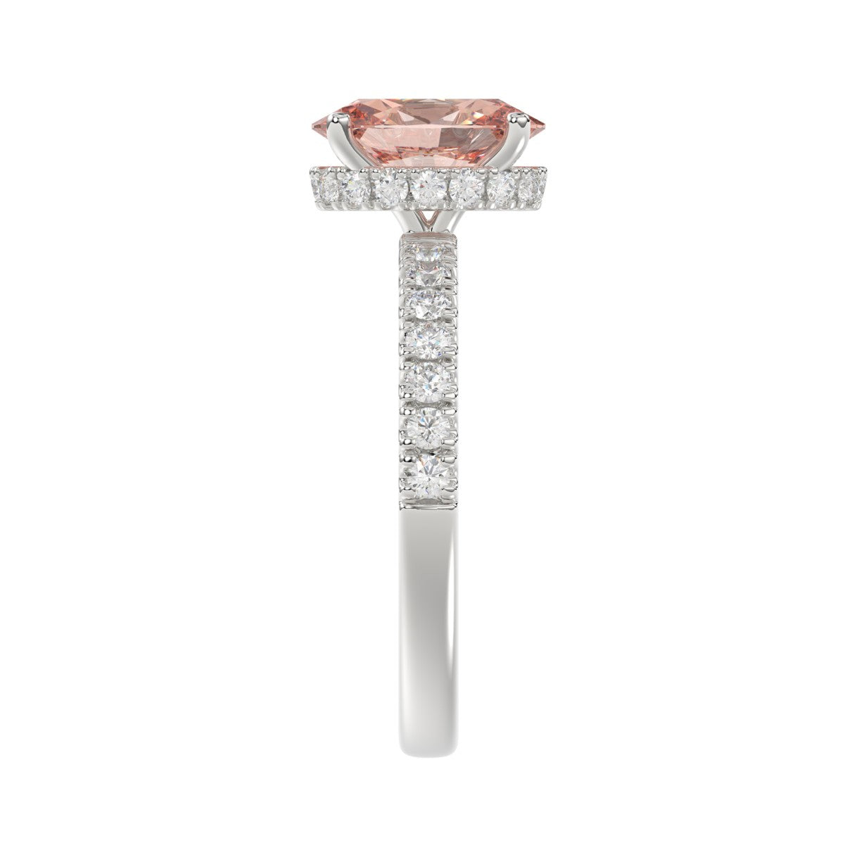 ETERNAL BLUSH COLLECTION 14K WHITE GOLD 2 1/2CT ROUND/OVAL DIAMOND LADIES RING(CENTER STONE PINK OVAL DIAMOND 2CT)