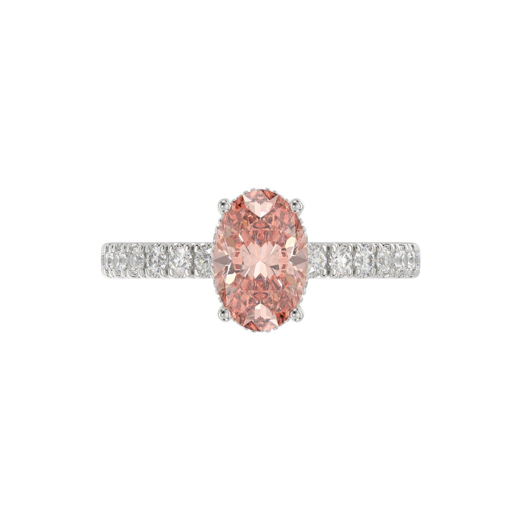 ETERNAL BLUSH COLLECTION 14K WHITE GOLD 2 1/2CT ROUND/OVAL DIAMOND LADIES RING(CENTER STONE PINK OVAL DIAMOND 2CT)