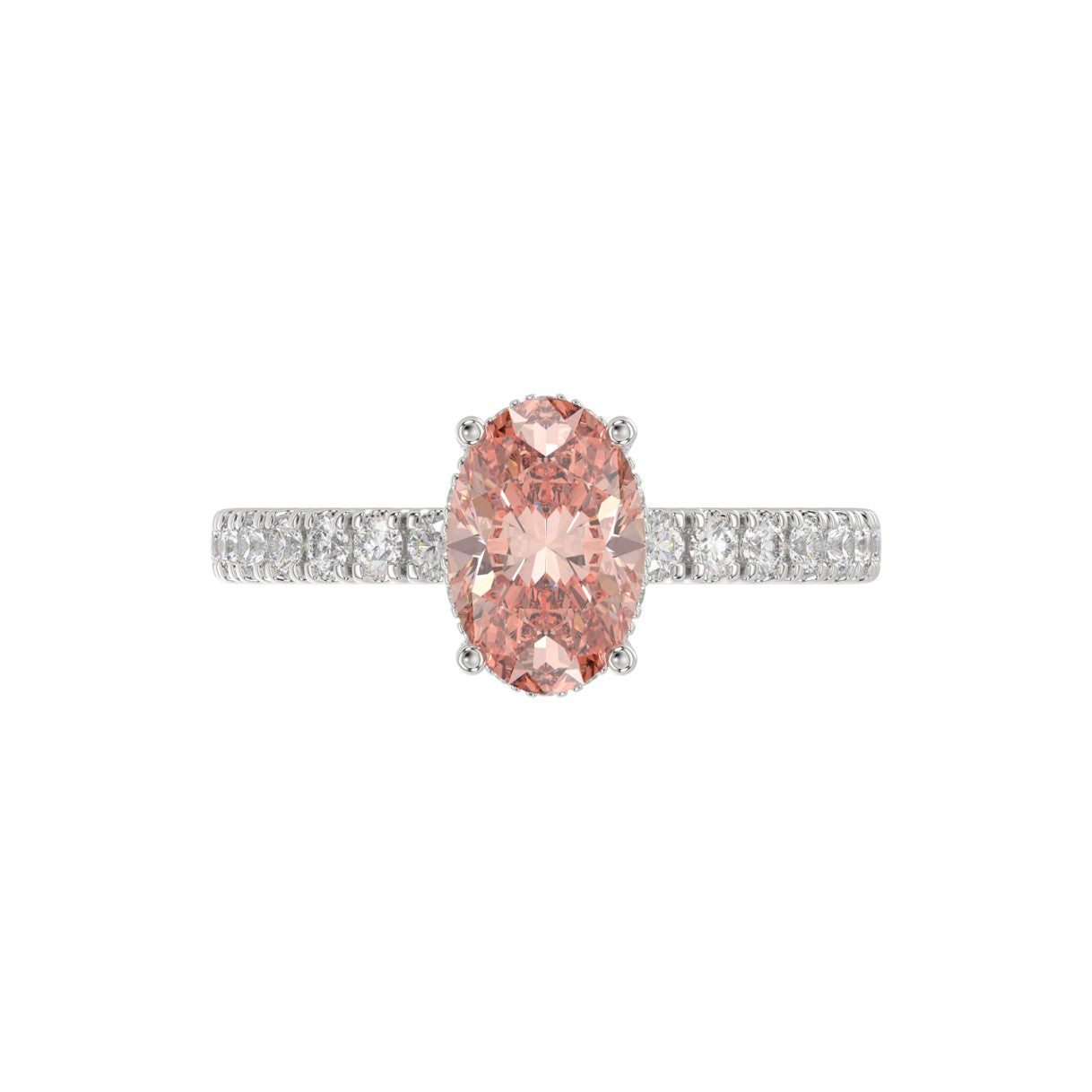 ETERNAL BLUSH COLLECTION 14K WHITE GOLD 2 1/2CT ROUND/OVAL DIAMOND LADIES RING(CENTER STONE PINK OVAL DIAMOND 2CT)